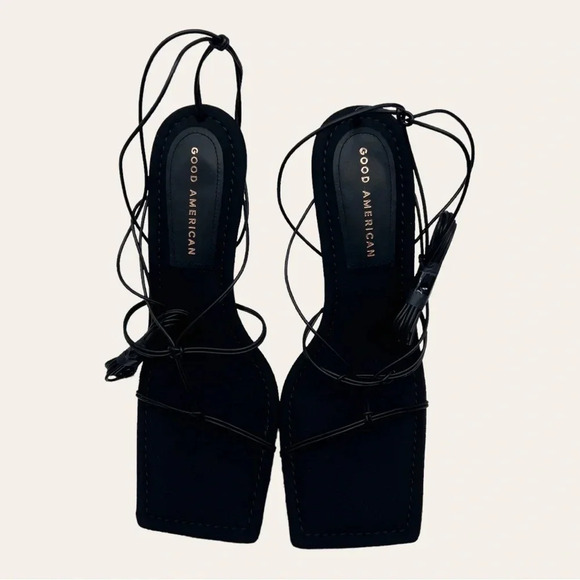 NEW IN BOX GOOD AMERICAN CAGED SLANTED SANDALS BLACK IN COLOR SIZE 9 SQUARED TOE - Picture 7 of 8